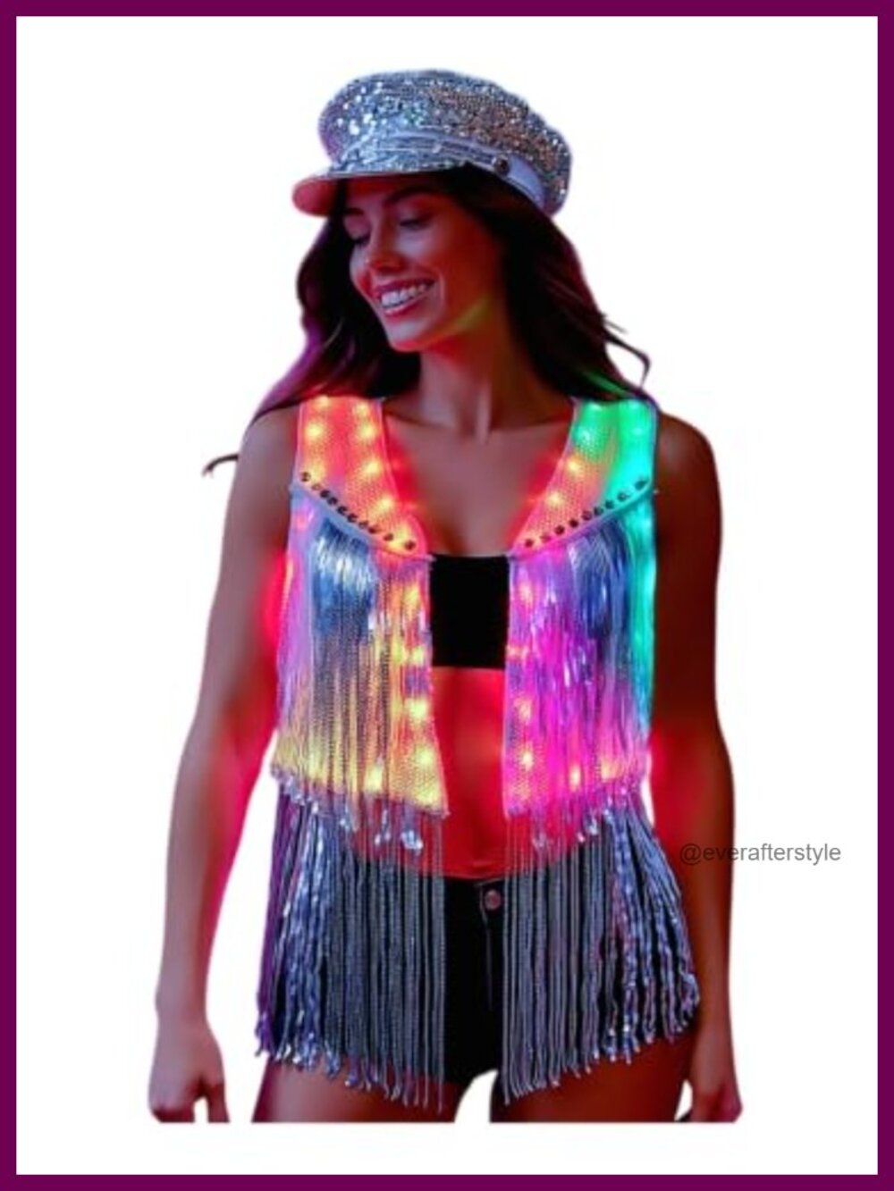 Sequin LED Light-Up Fringe Vest Music Responsive Party Rave Clubwear